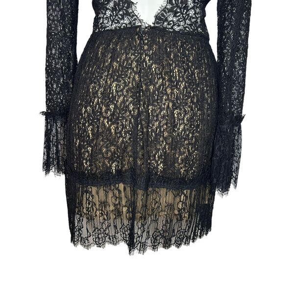 SAYLOR Amity Black Lace Long Sleeve Back Cutout Mini Dress Mock Neck M ($265) - Picture 9 of 13